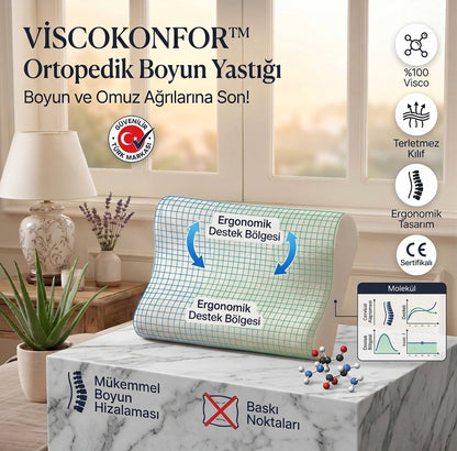 VİSCOKONFOR™ Ortopedik Boyun Yastığı | %100 Visco Boyun Fıtığı ve Destek Yastığı
